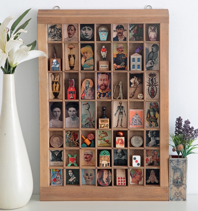 Great quirky cabinet of curios in an vintage letterpress printers type case
