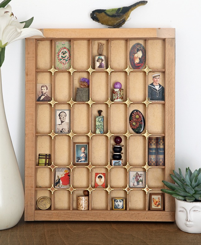 Re purposed printers tray drawer used to display little curios and vintage items