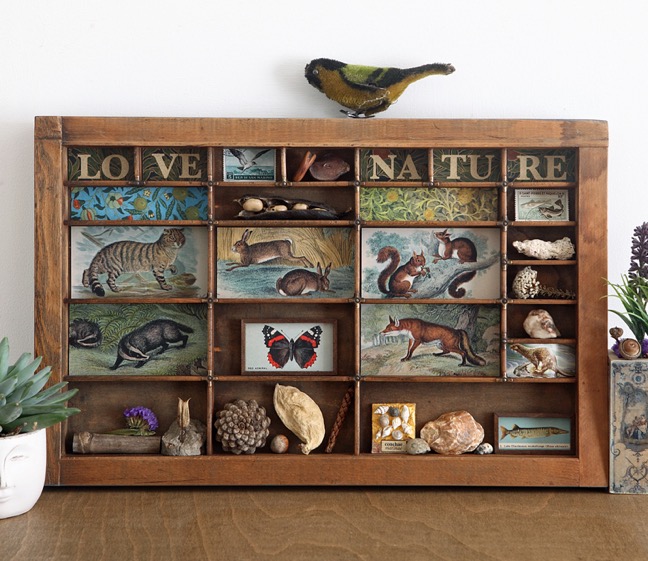 Love Nature themed printers tray artwork in old Hamilton Printers Type Case