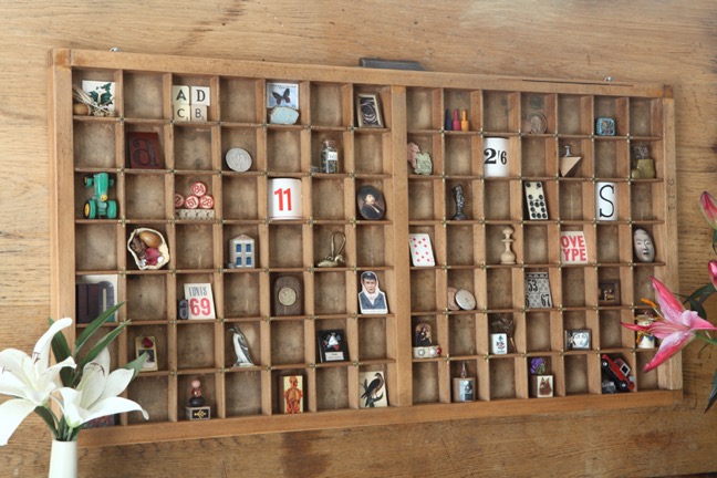 Vintage Stephenson Blake letterpress printers tray type case used as a display for vintage curios