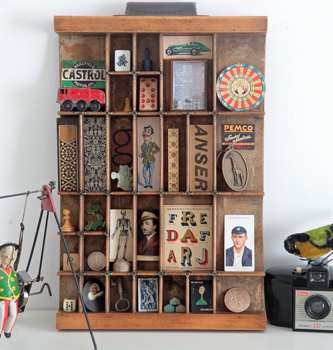 Great quirky cabinet of curios in an vintage letterpress printers type case