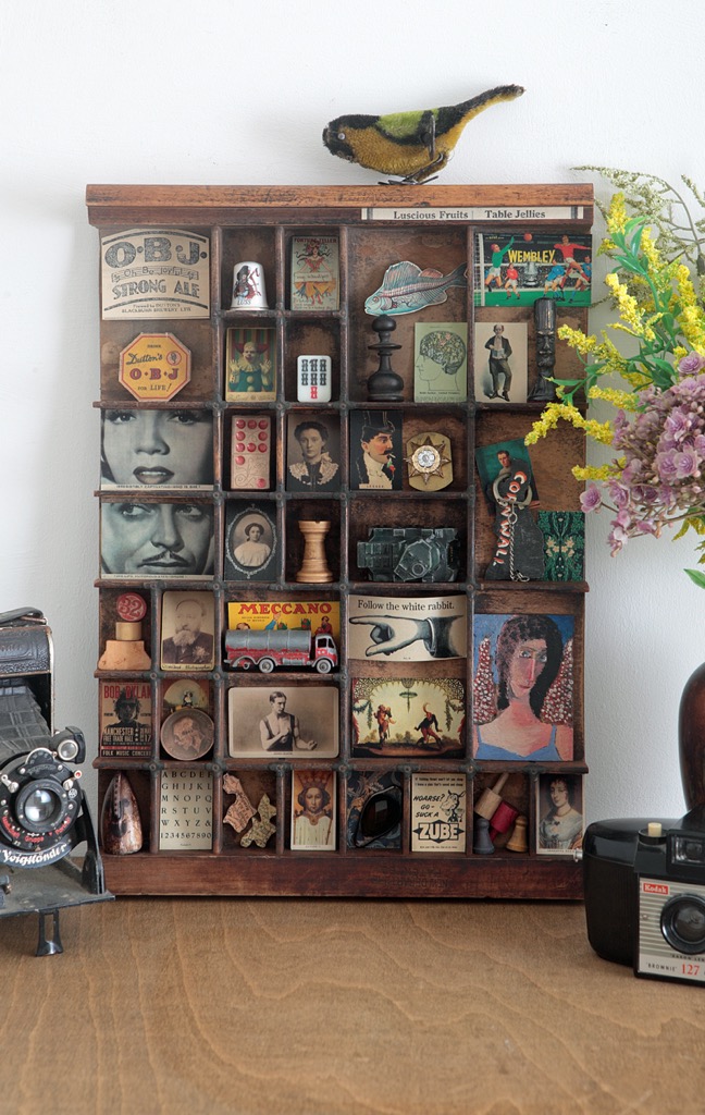 Great quirky cabinet of curios in an vintage letterpress printers type case
