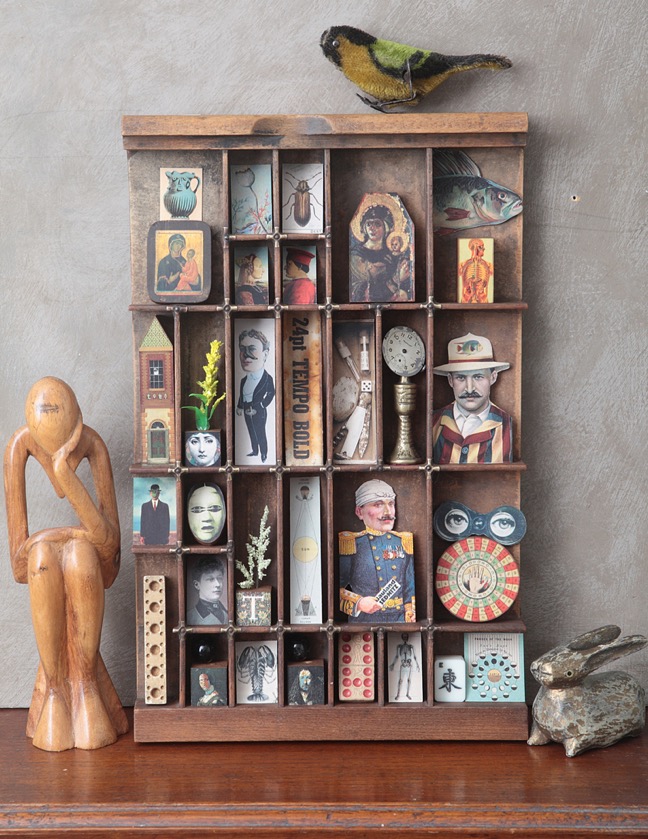 Great quirky cabinet of curios in an vintage letterpress printers type case