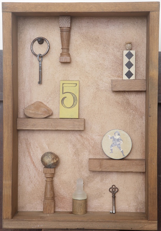 Mixed Media Assemblage Artwork in re cycled timber frame