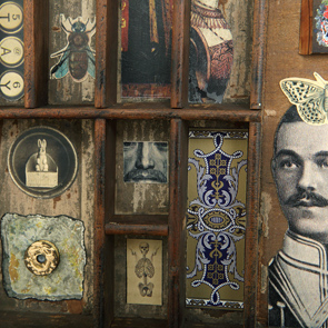 wooden printers tray artwork detail close up curios 