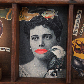 wooden printers tray artwork detail close up curios 