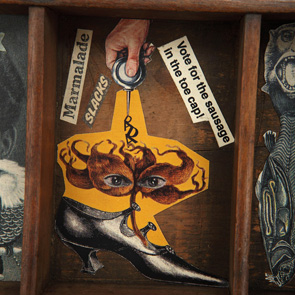 wooden printers tray artwork detail close up curios 