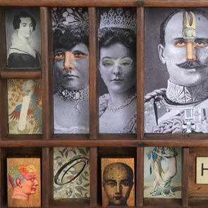 wooden printers tray artwork detail close up curios 