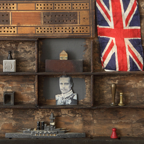 wooden printers tray artwork detail close up curios 