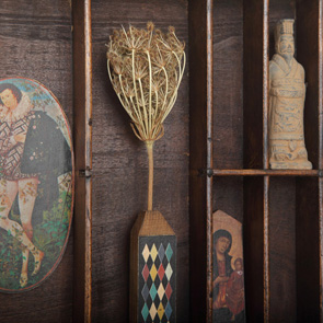 wooden printers tray artwork detail close up curios 