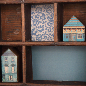 wooden printers tray artwork detail close up curios 