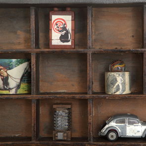 wooden printers tray artwork detail close up curios 
