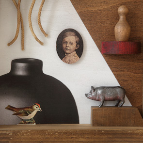 wooden printers tray artwork detail close up curios 