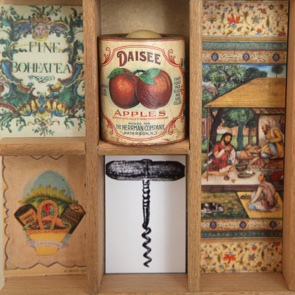 wooden printers tray artwork detail close up curios 