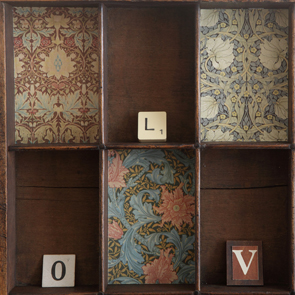 wooden printers tray artwork detail close up curios 