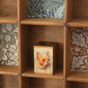 wooden printers tray artwork detail close up curios 