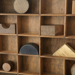 wooden printers tray artwork detail close up curios 