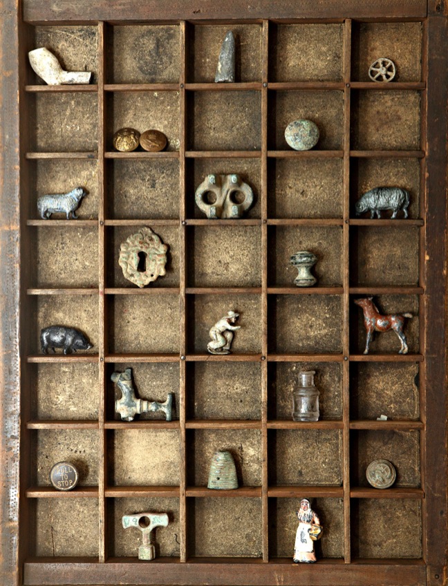Printers Cabinet Type Case of Curiosities Found Objects