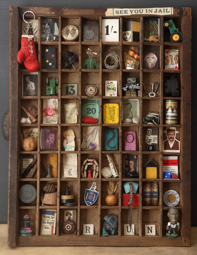 Cabinet of Curios in an Antique Letterpress printers type case from old Caninet